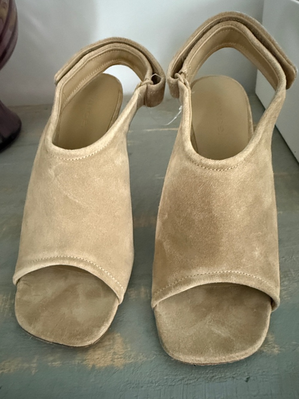 NEW - Vince Beige Suede Open-Toe Slingback Mules - size 37 (US 7)